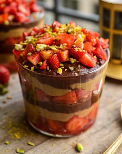 The Best Dubai Chocolate Strawberries 3 Dubai chocolate strawberries in luxury gold cup